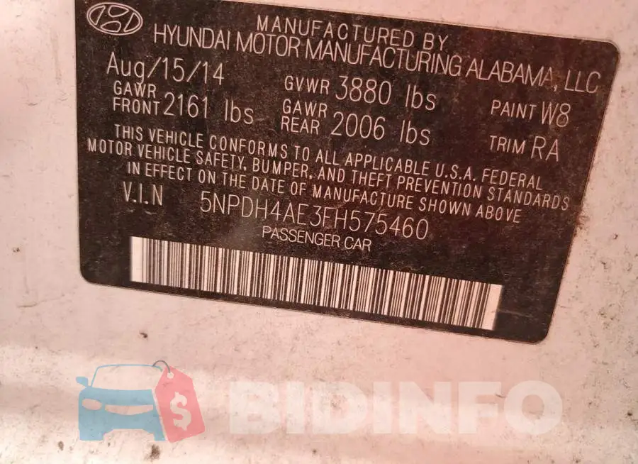 5NPDH4AE3FH575460 Photo# 12