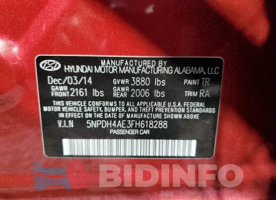 5NPDH4AE3FH618288 Photo# 12