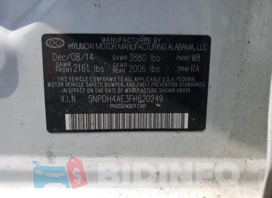 5NPDH4AE3FH620249 Photo# 12