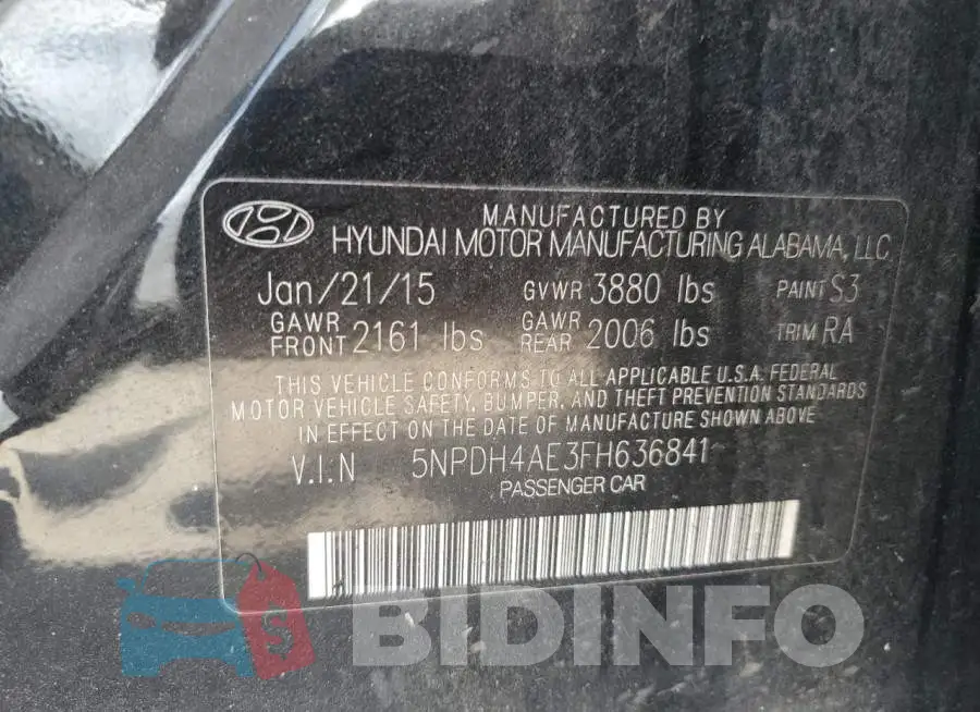 5NPDH4AE3FH636841 Photo# 12