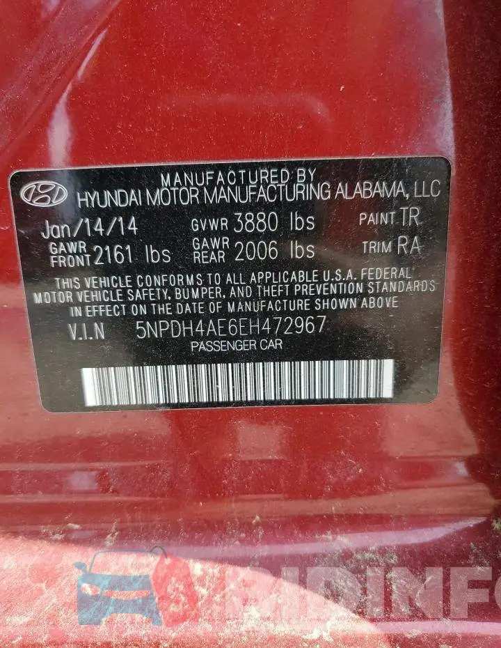 5NPDH4AE6EH472967 Photo# 12