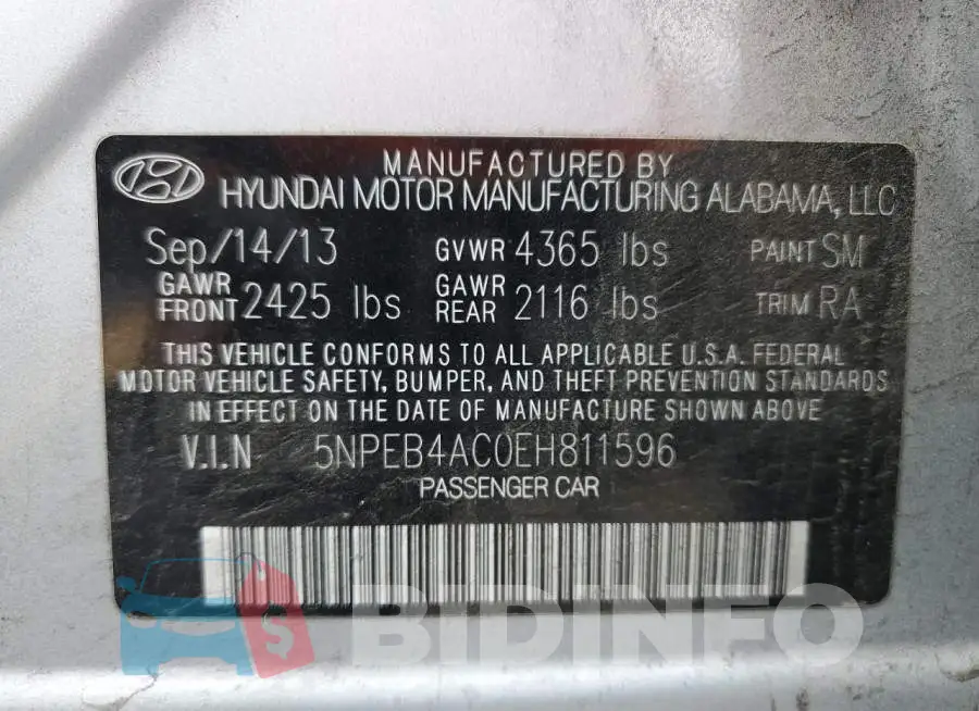 5NPEB4AC0EH811596 Photo# 12
