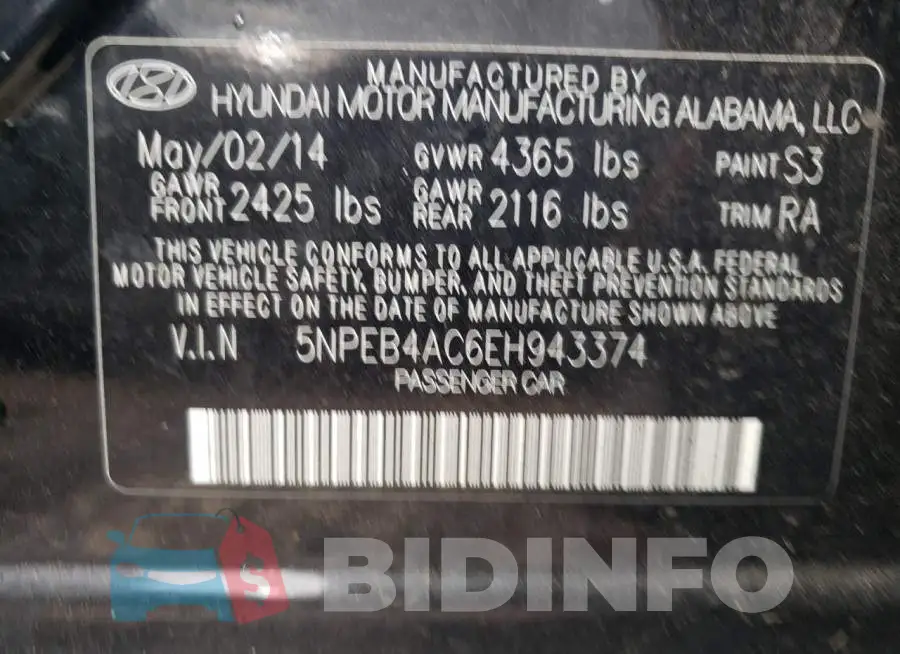 5NPEB4AC6EH943374 Photo# 12