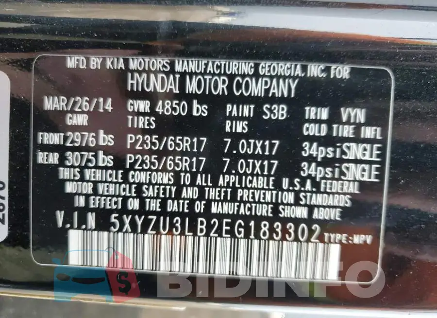 5XYZU3LB2EG183302 Photo# 12