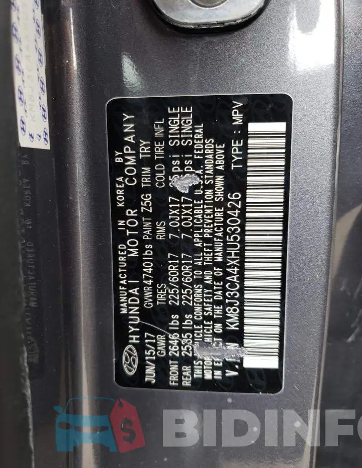 KM8J3CA4XHU530426 Photo# 12