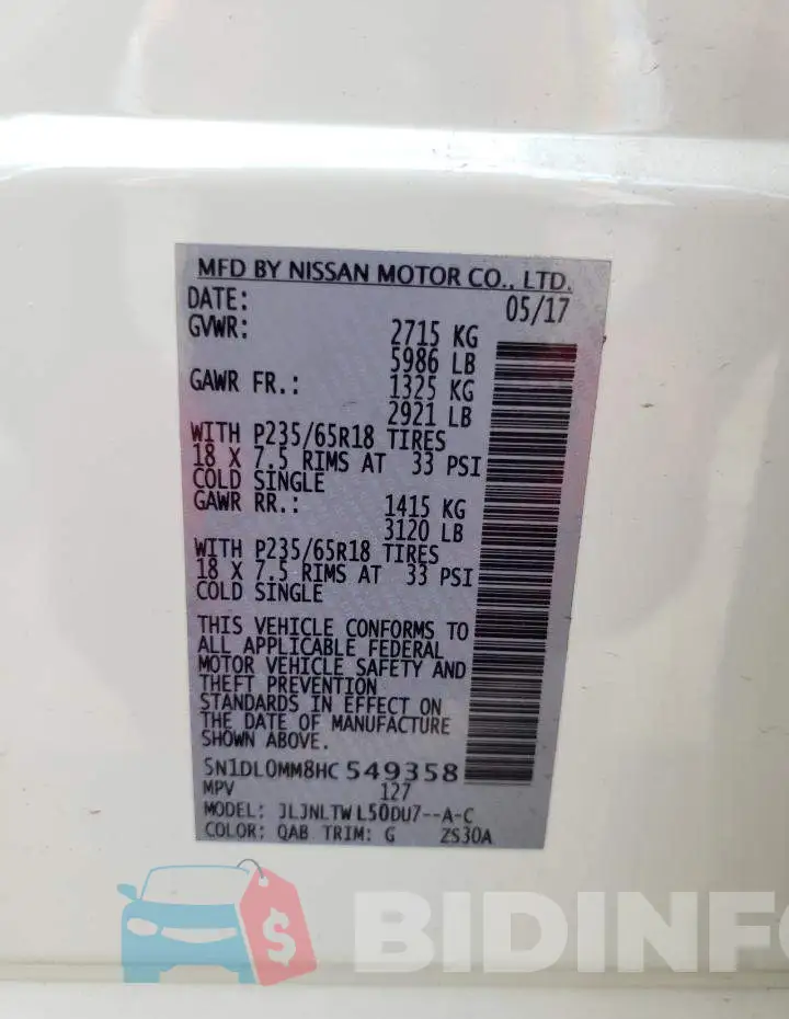 5N1DL0MM8HC549358 Photo# 13