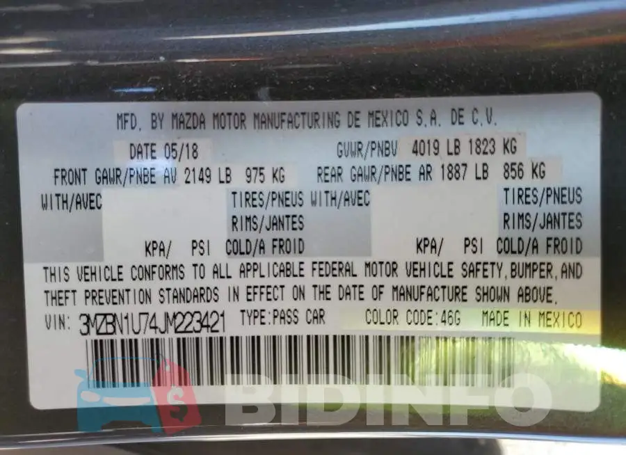 3MZBN1U74JM223421 Photo# 12