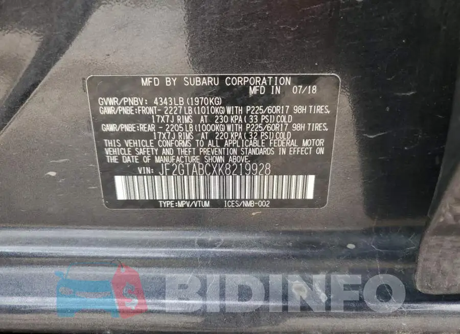 JF2GTABCXK8219928 Photo# 12
