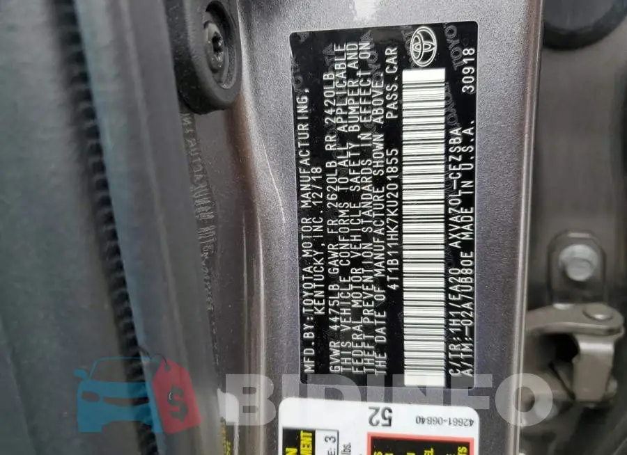 4T1B11HK7KU201855 Photo# 12
