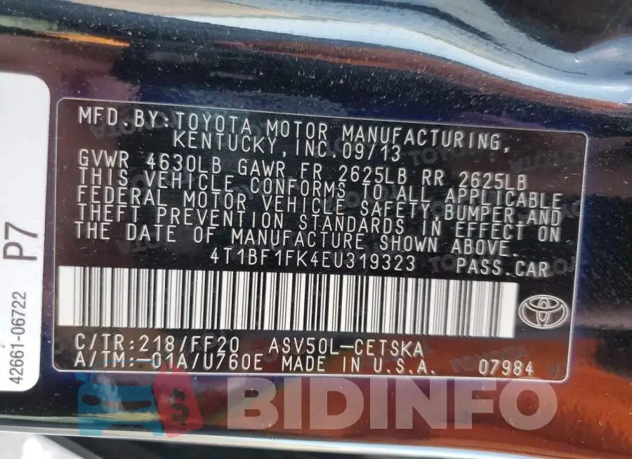 4T1BF1FK4EU319323 Photo# 12