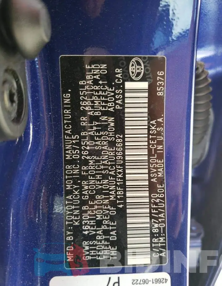 4T1BF1FKXFU966682 Photo# 13