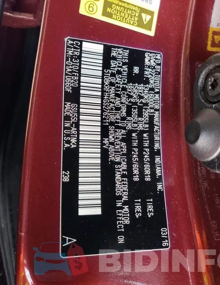 5TDBKRFH4GS276211 Photo# 13
