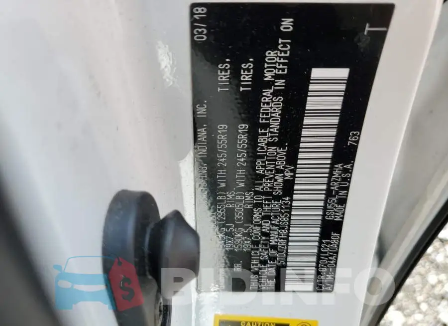 5TDJZRFH8JS851134 Photo# 13
