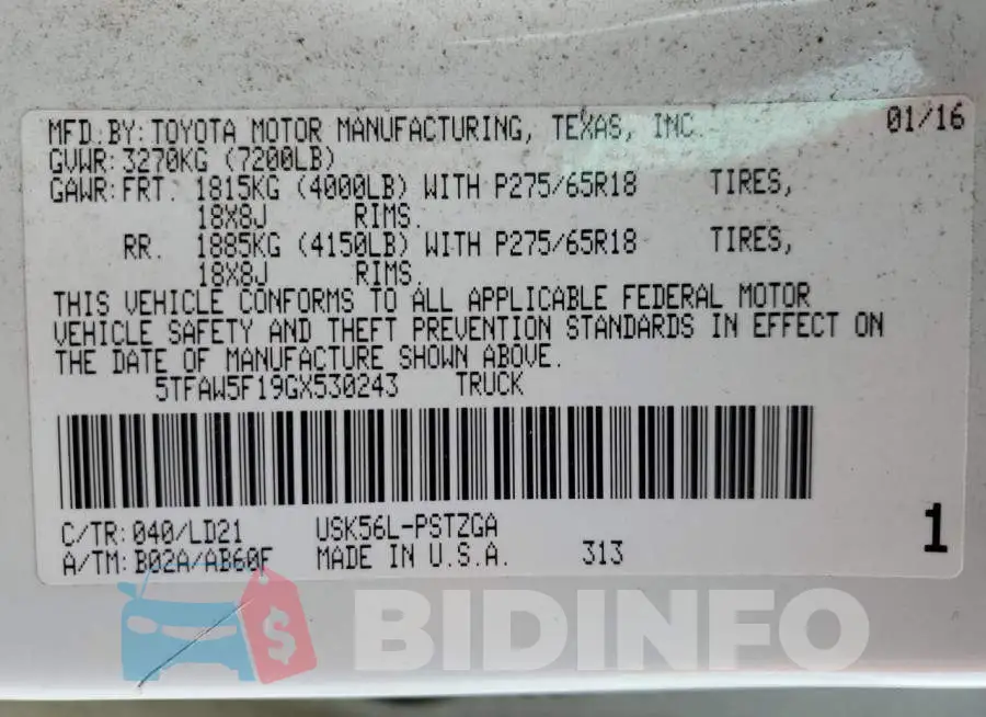 5TFAW5F19GX530243 Photo# 12
