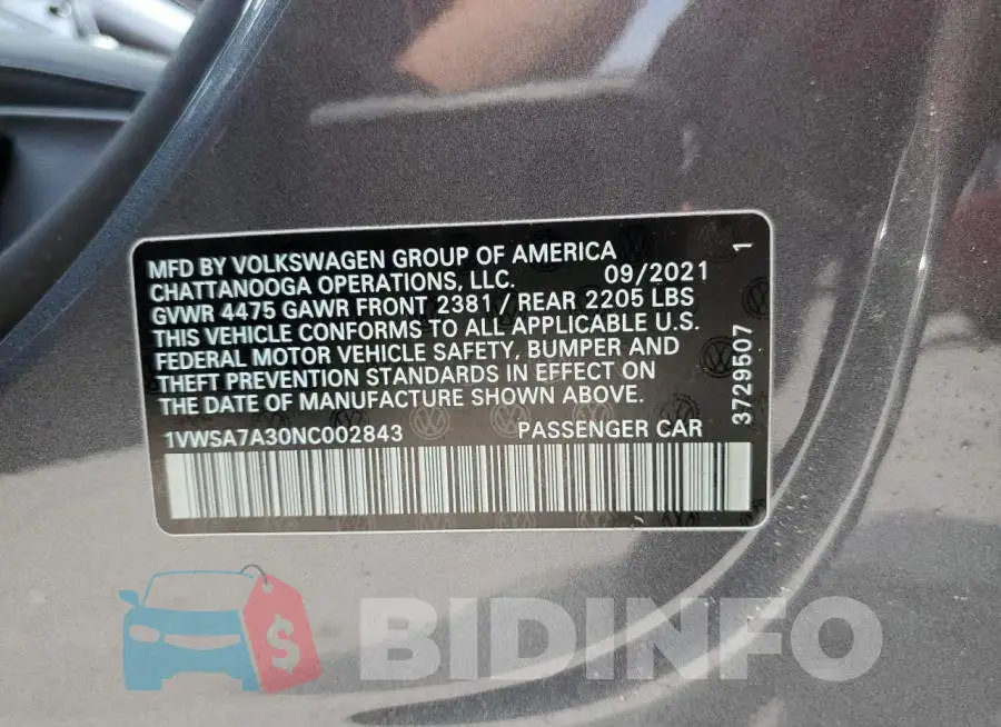 1VWSA7A30NC002843 Photo# 13