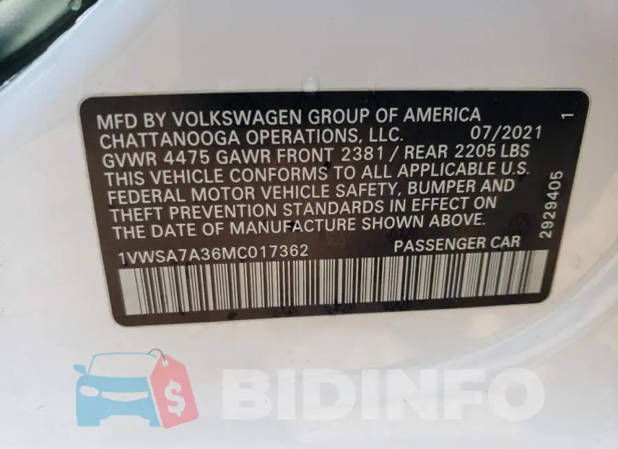 1VWSA7A36MC017362 Photo# 13