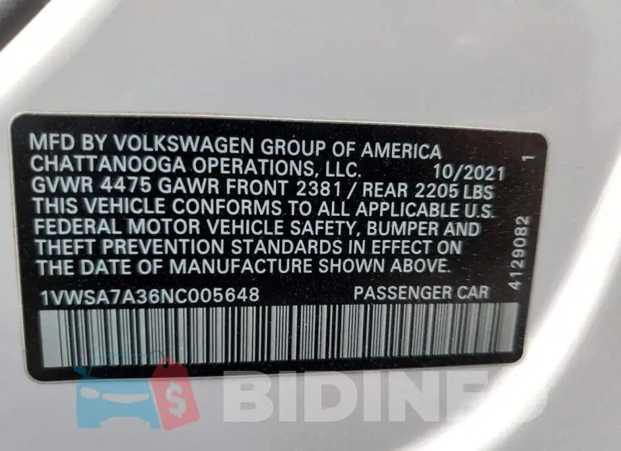 1VWSA7A36NC005648 Photo# 13