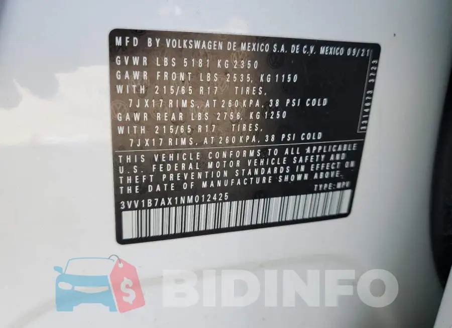 3VV1B7AX1NM012425 Photo# 12