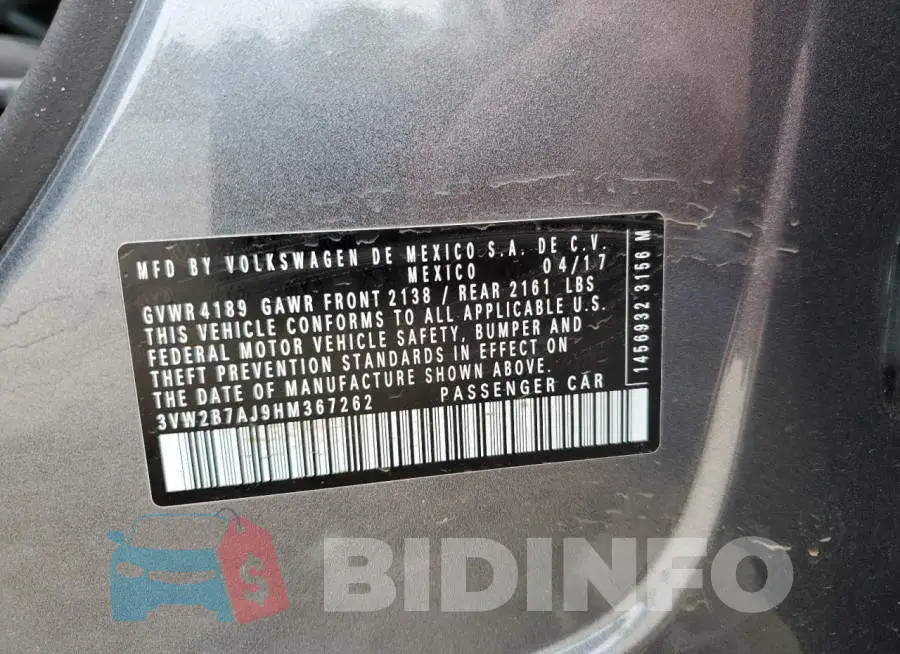 3VW2B7AJ9HM367262 Photo# 13