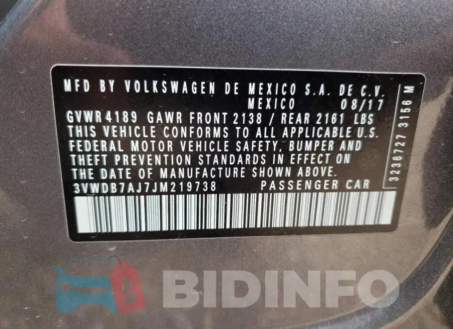 3VWDB7AJ7JM219738 Photo# 12