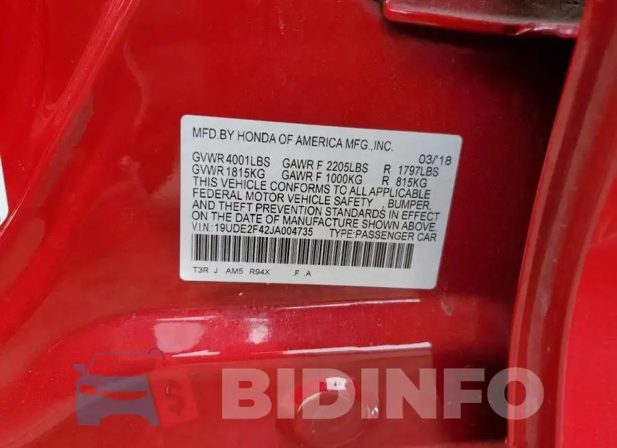 19UDE2F42JA004735 Photo# 12