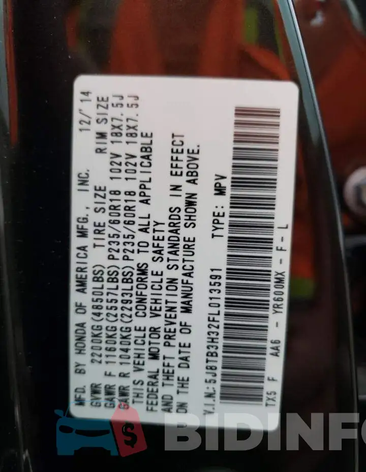5J8TB3H32FL013591 Photo# 13
