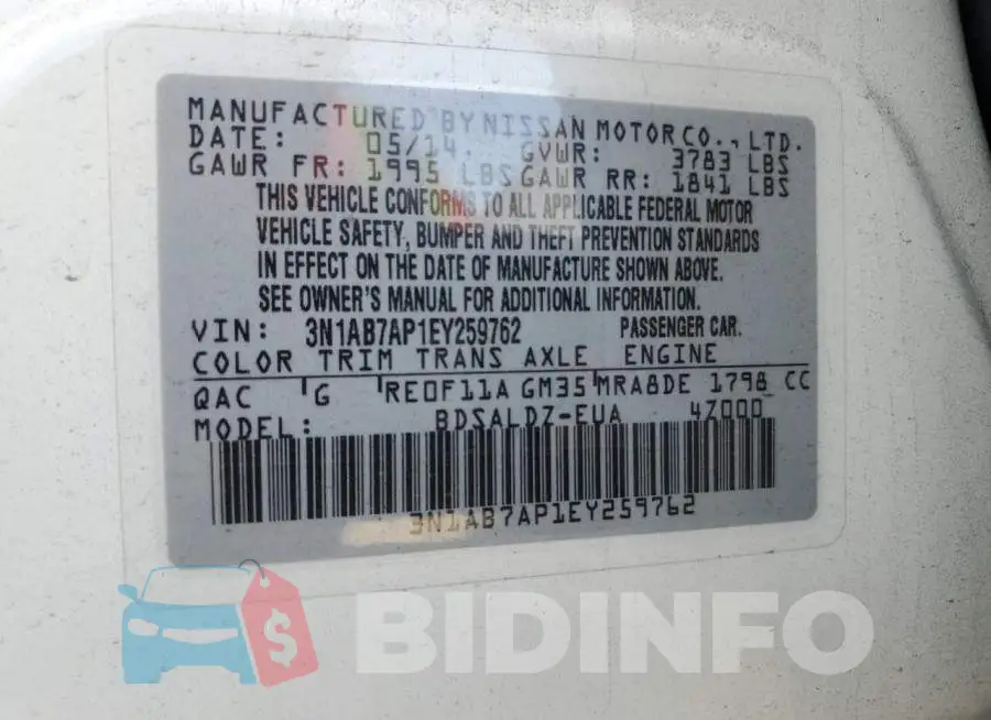 3N1AB7AP1EY259762 Photo# 12