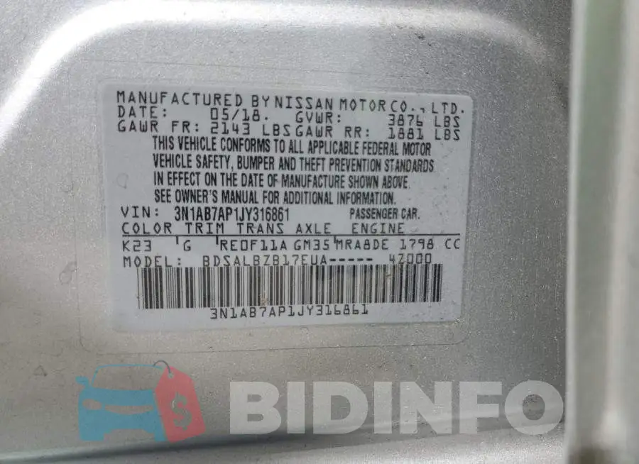 3N1AB7AP1JY316861 Photo# 12