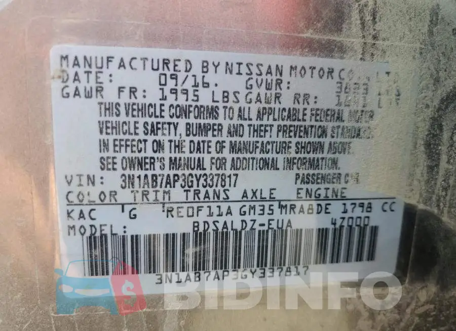 3N1AB7AP3GY337817 Photo# 13