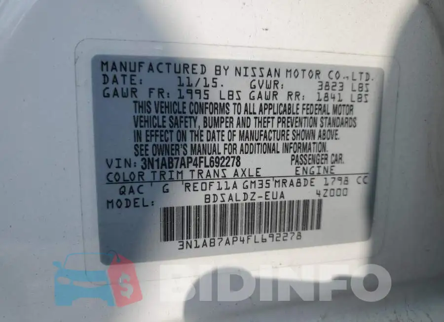 3N1AB7AP4FL692278 Photo# 12