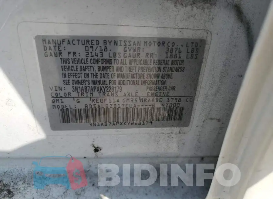 3N1AB7APXKY228179 Photo# 13