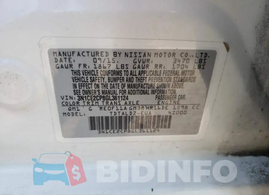 3N1CE2CP8GL361124 Photo# 12