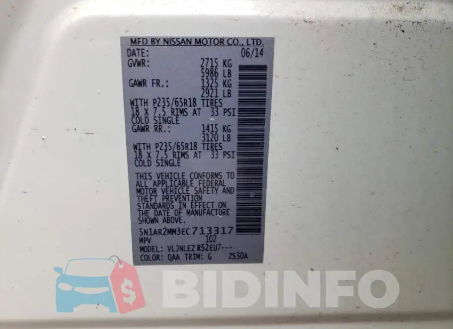 5N1AR2MM3EC713317 Photo# 13