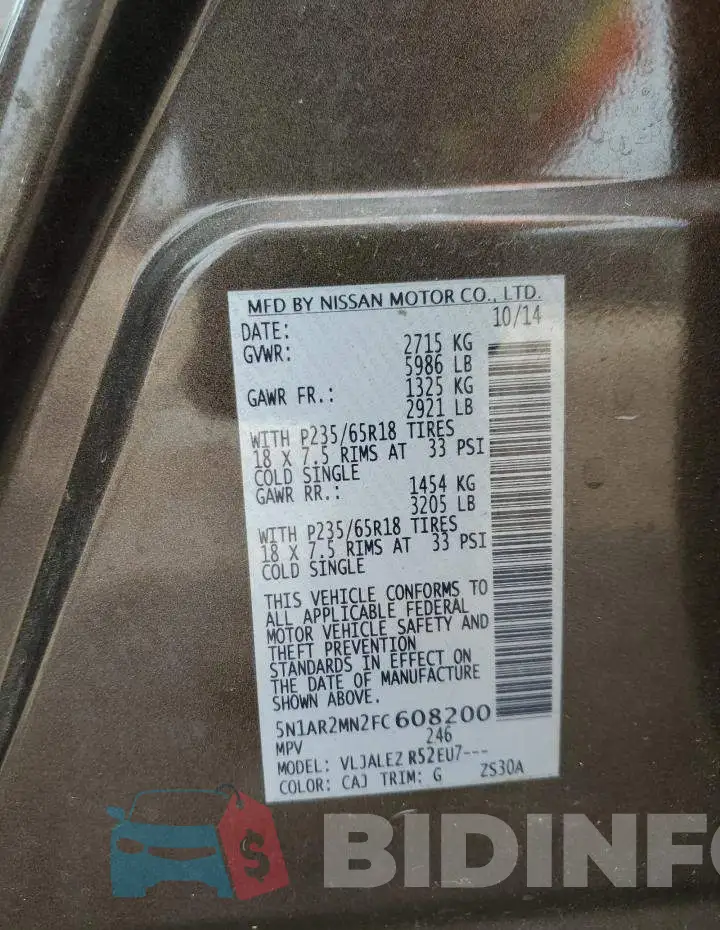 5N1AR2MN2FC608200 Photo# 13