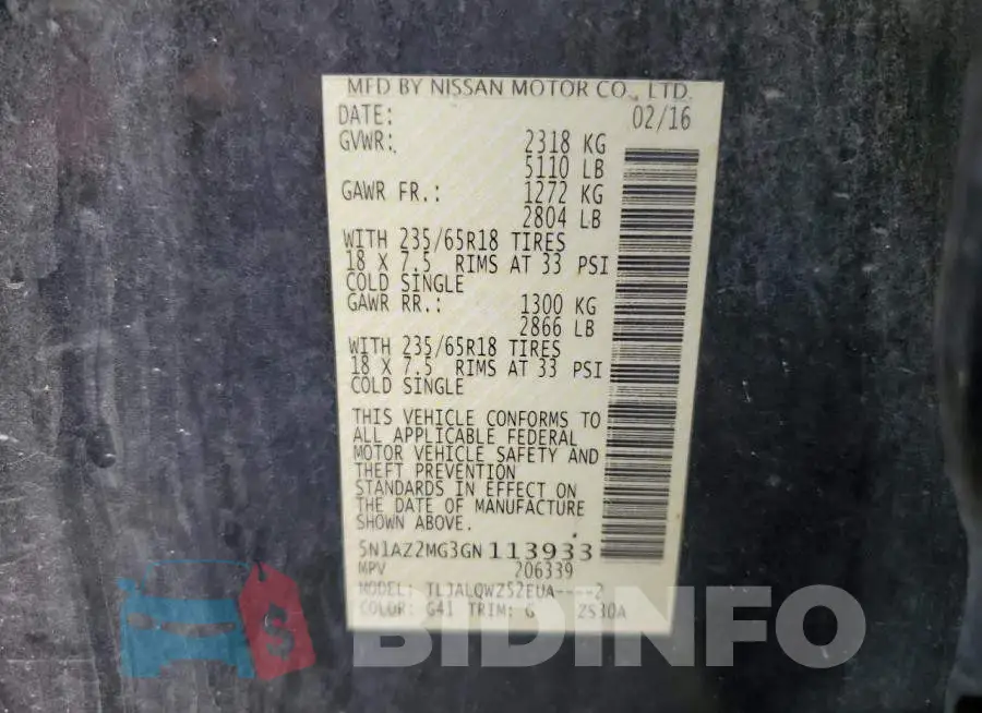 5N1AZ2MG3GN113933 Photo# 13