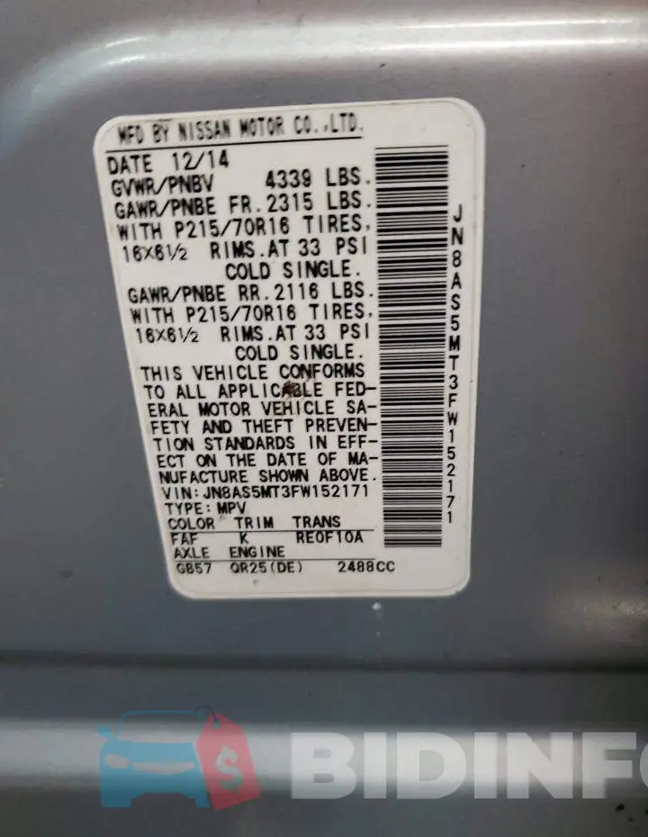 JN8AS5MT3FW152171 Photo# 13