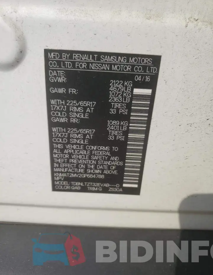 KNMAT2MV2GP684788 Photo# 14