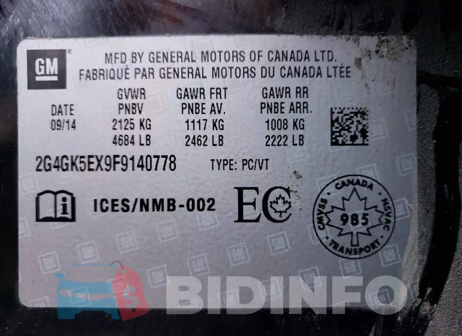 2G4GK5EX9F9140778 Photo# 12