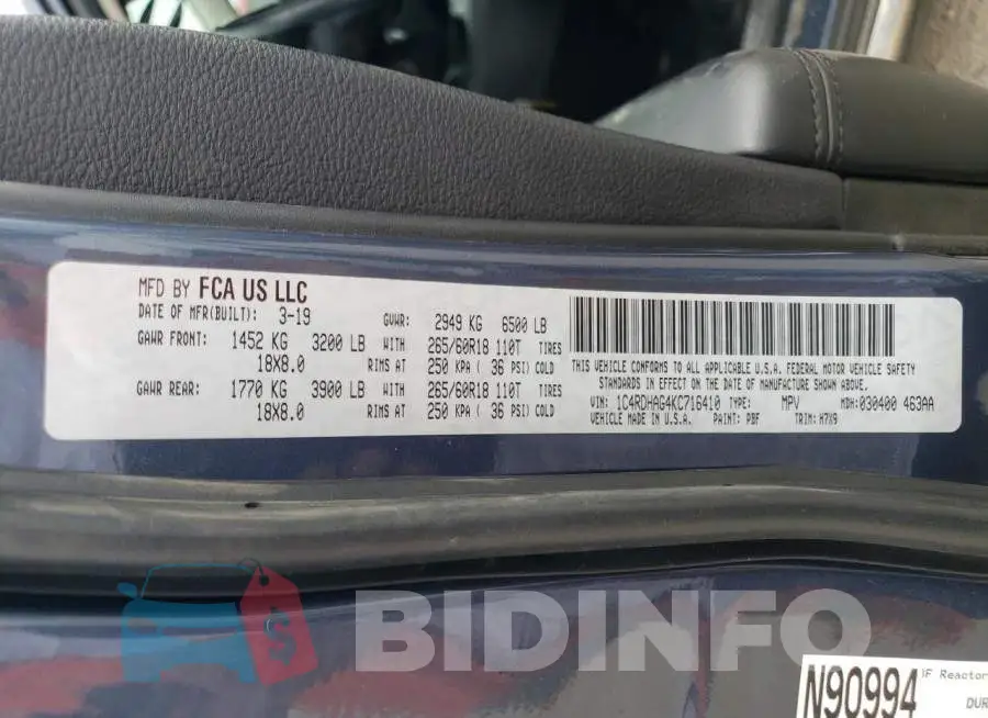 1C4RDHAG4KC716410 Photo# 14