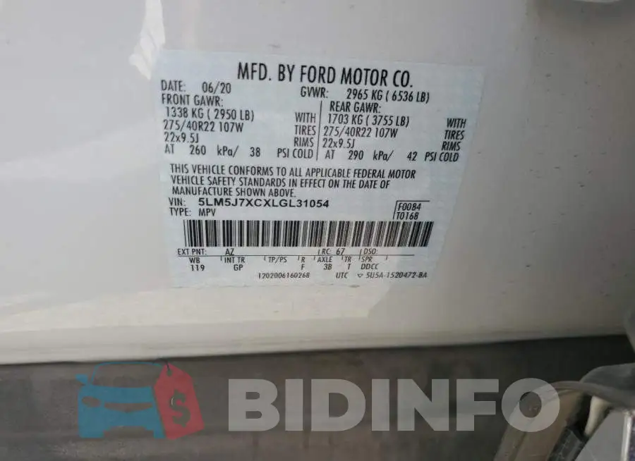 5LM5J7XCXLGL31054 Photo# 14