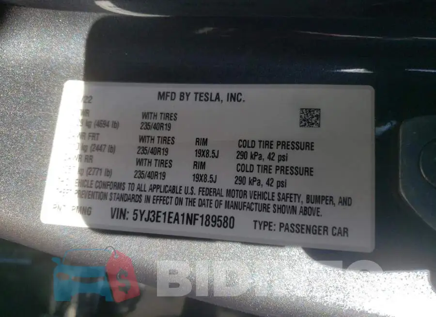 5YJ3E1EA1NF189580 Photo# 12