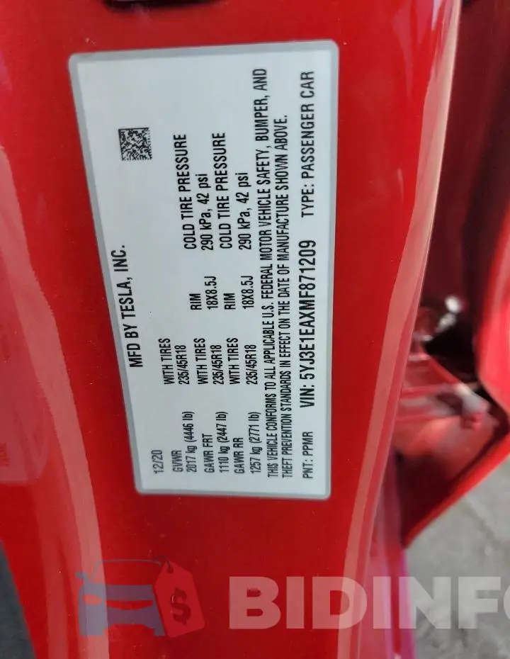 5YJ3E1EAXMF871209 Photo# 13