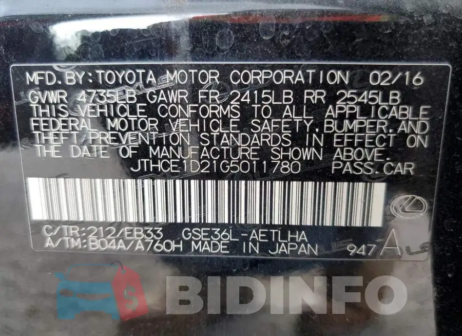 JTHCE1D21G5011780 Photo# 13