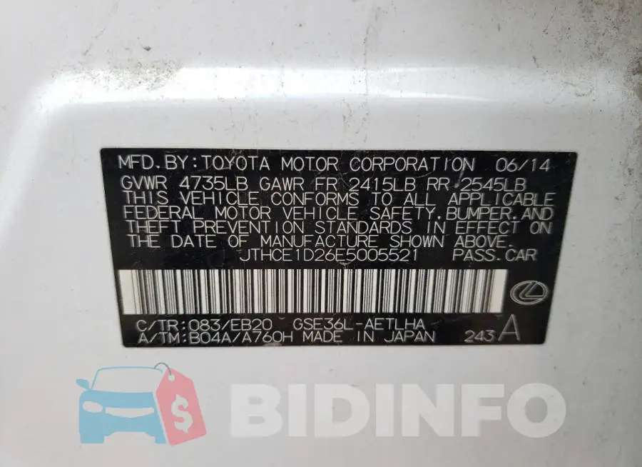 JTHCE1D26E5005521 Photo# 12