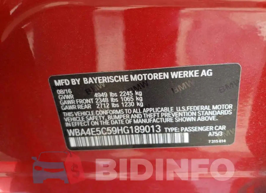 WBA4E5C59HG189013 Photo# 12