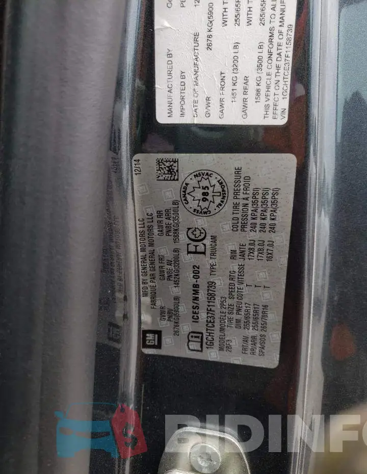 1GCHTCE37F1158739 Photo# 12