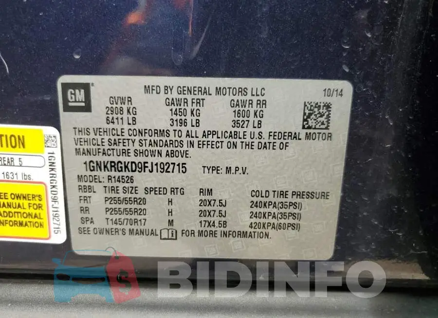 1GNKRGKD9FJ192715 Photo# 13