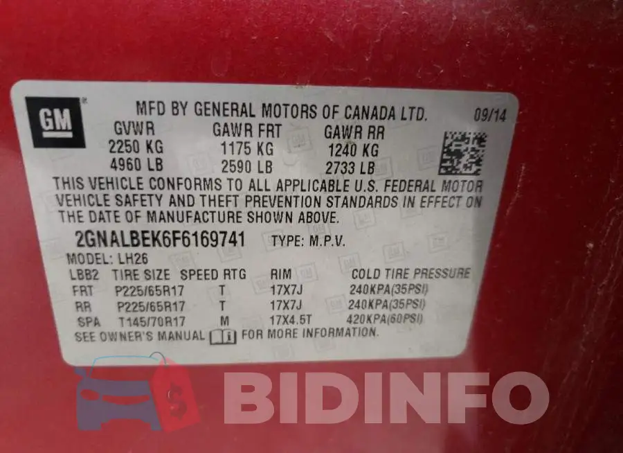 2GNALBEK6F6169741 Photo# 14