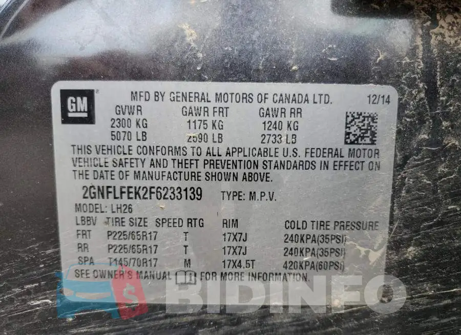 2GNFLFEK2F6233139 Photo# 13