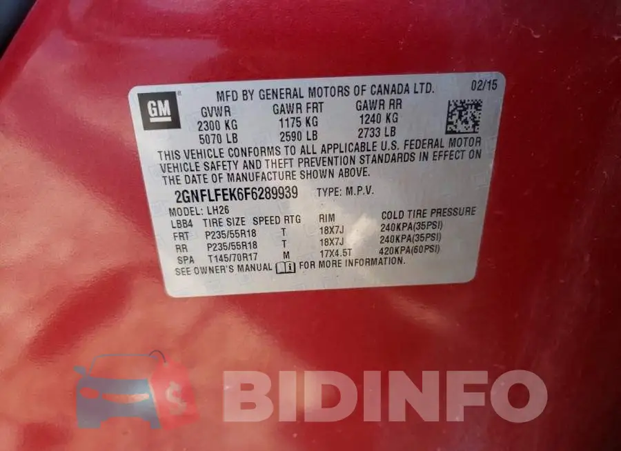 2GNFLFEK6F6289939 Photo# 13